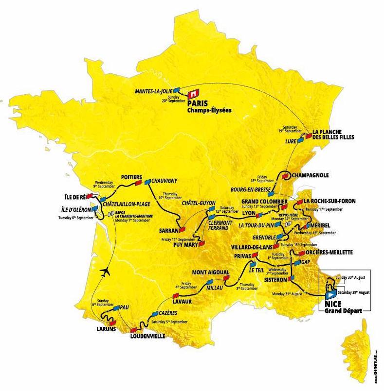 Tour de France 2020 zemljevid
